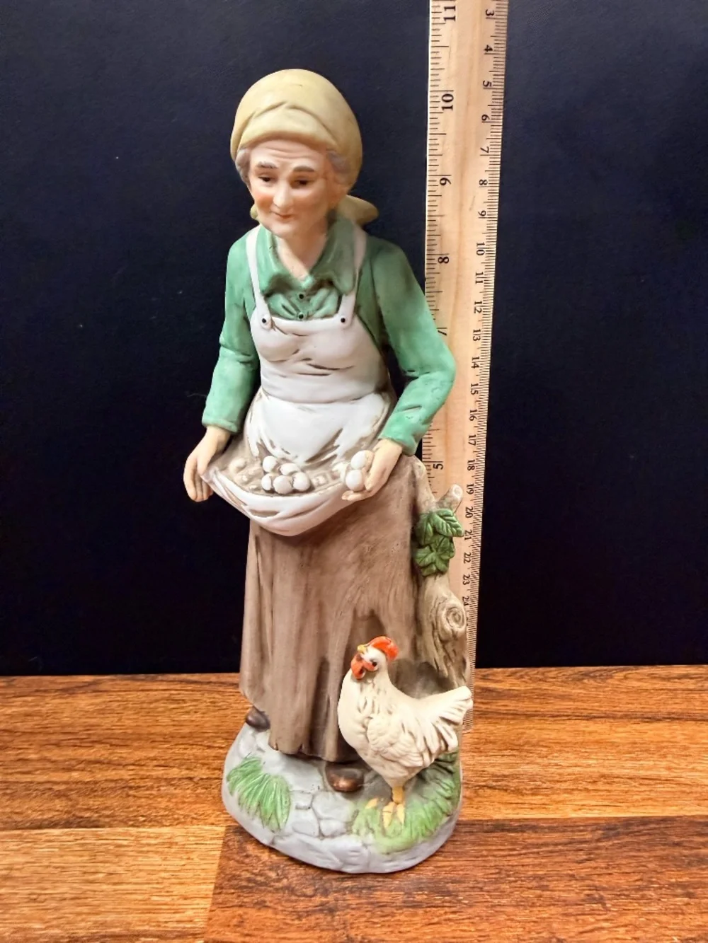 HOMCO Woman Collecting Eggs with Chicken Figurine #1434